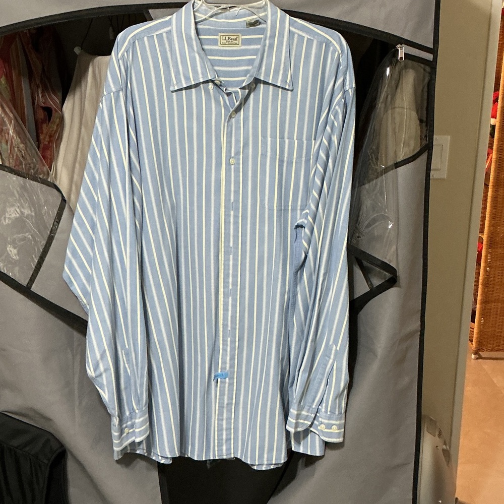 L.L. Bean Light Blue and White Striped Shirt